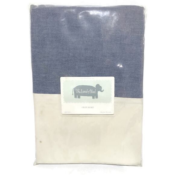 Land of Nod Crib Skirt Blue and Beige All Cotton New in Original Package - Picture 1 of 6